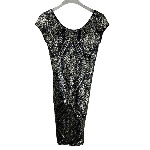 Slate Willow 6 Black Gold‎ Mae Sequin Party Dress Little Black Bold - Picture 1 of 11